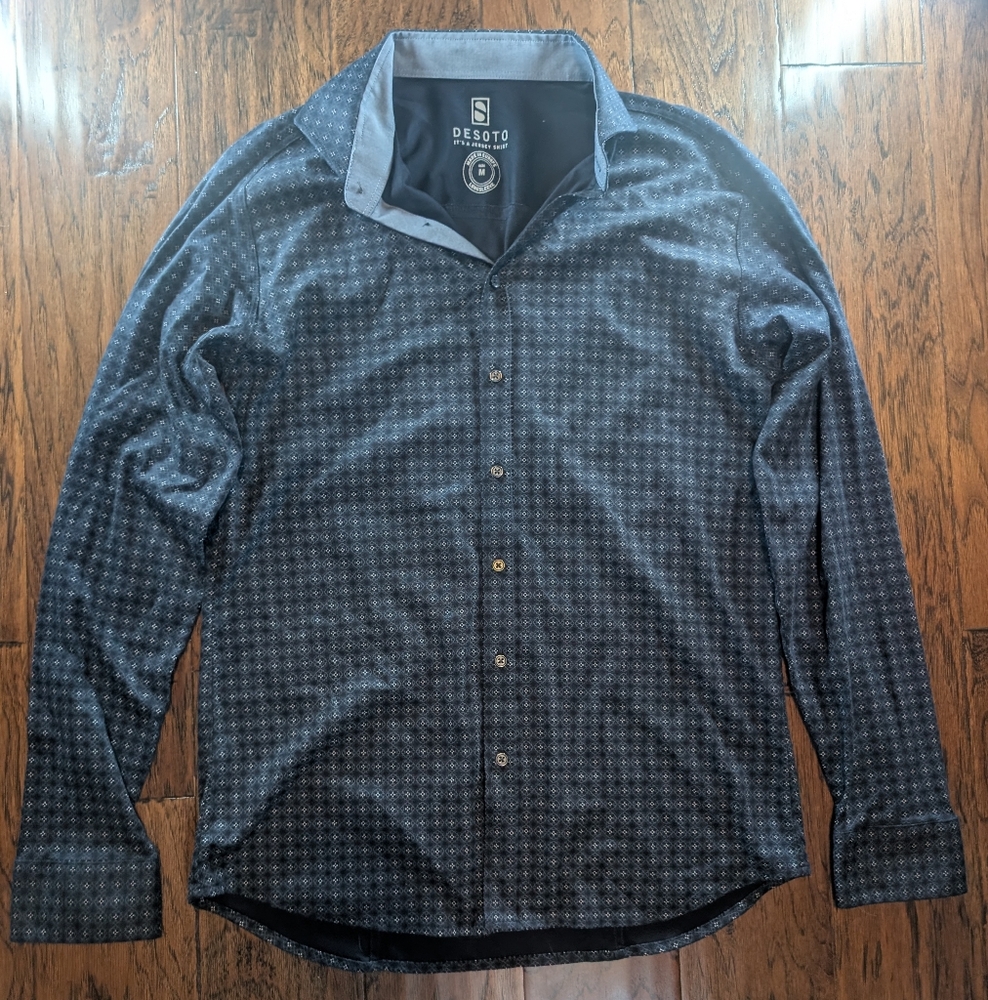 DESOTO Men's Dark Blue Button Down Dress Shirt